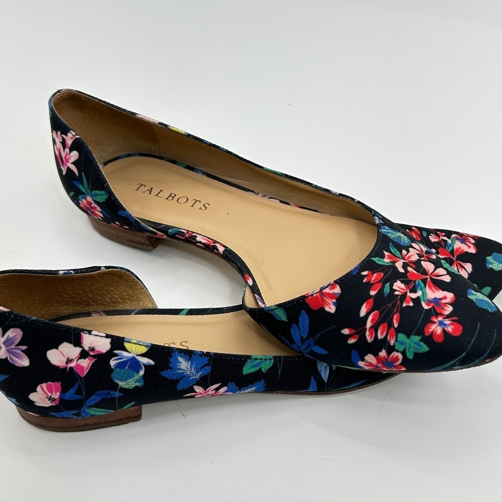 Talbots Floral D'Orsay Flats Black Pointed Toe Ballet Shoes Size 8 Elegant - Picture 2 of 9